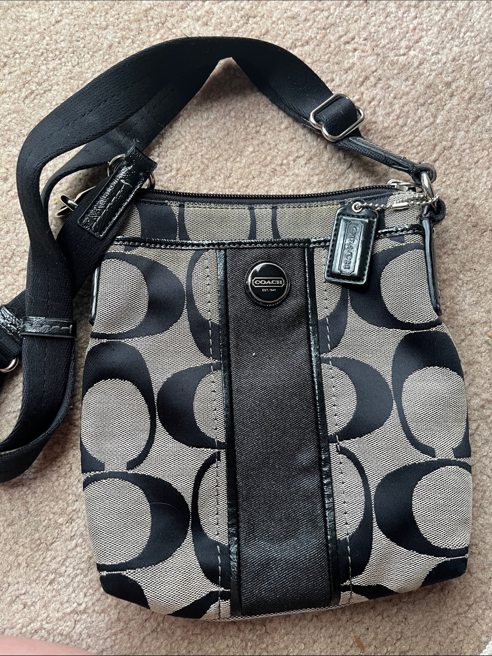 Coach Black and Beige Signature Crossbody Vintage